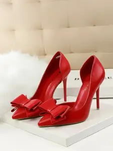 Korean Fashion Sweet Bow High Heel Shoes, Fine Heel Pointed Toe Slip-On Single Shoe, Side Cutout Design, Elegant Women's Footwear, Elegant Heeled Shoes