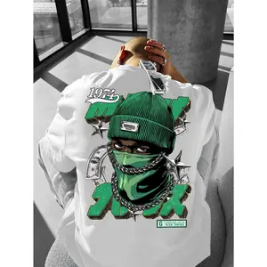 Masked for Man and Dollar" Men's Fashion Print Street Casual Short Sleeve T-Shirt, Comfortable Round Neck Top for Spring and Summer