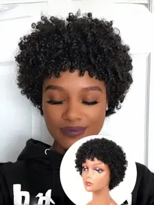 Short Pixie Cut Afro Kinky Curly Bob Human Hair Wigs for Women