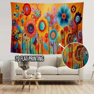 2D Flat, 1pc Large Bohemian Mandala Wall Tapestry & Party Banner Backdrop - Turquoise Pink Orange Purple Yellow Green Multicolor Abstract Flower Wall Decor with Indian Wedding & Mexican Theme Patterns, Durable /-Like Cloth for, 2D Flat