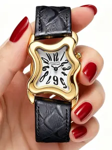 Women's Quartz Watch, Classic Five-Pointed Star Irregular Square, Roman Numerals, PU Leather Strap, Vintage Style, Perfect Gift