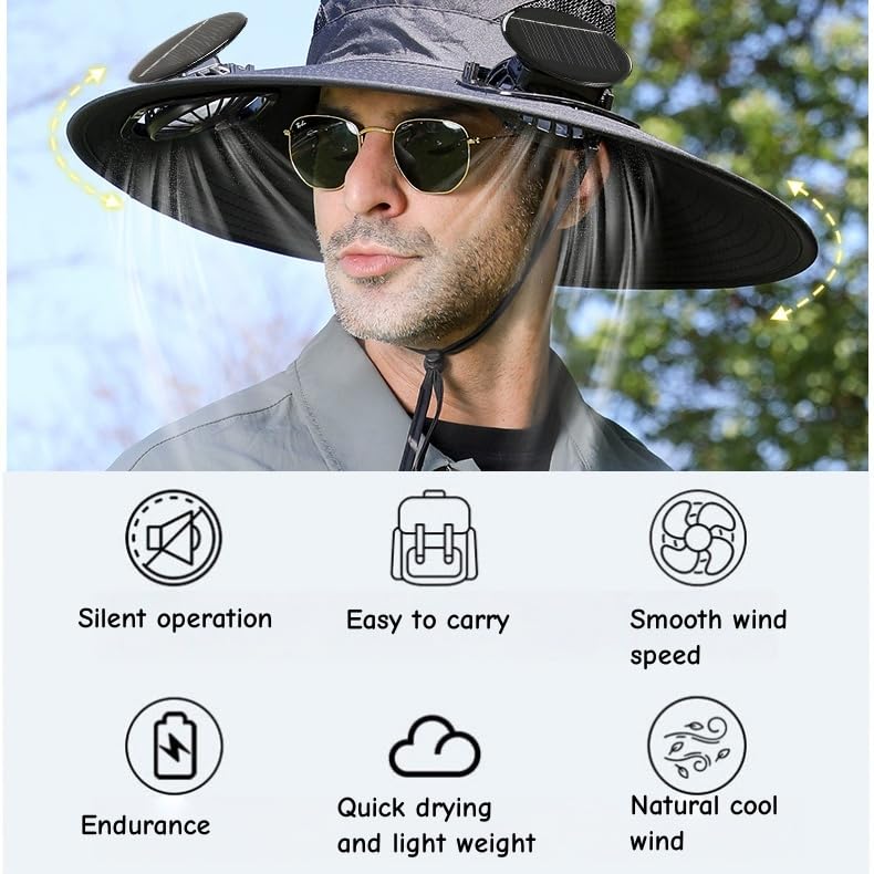 Solar Fan Outdoor Fishing Hat-Solar Sun Protection Sun Hat with Fan Solar Fan Hat Dual Power Supply Fan Outdoor Fan