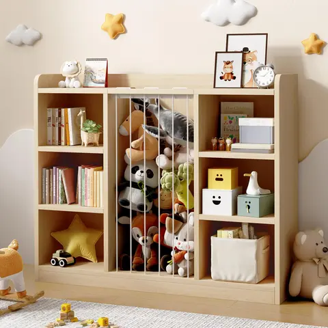 「BlackFriday」ONBRILL Toddler Stuffed Animal Zoo, Toy Storage Organizer for Playroom, Plush Toy Organizers and Storage, Book Shelf for Kids Rooms, Elastic Band Child Bookcase, Toy Shelf with 8 Storage Cubbies