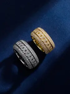 Fashion Hip-Hop Rock Ring - Diamond Rotating Stress-Relieving Cuban Ring, Pure Gold Plated Copper Material, 3A Grade Cubic Zirconia, Shiny Diamond Cuban Chain Ring, Micro Set Zirconia Ring - Gender-Neutral Punk Accessories, Gold and Silver Color