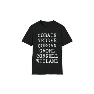 [1pc Grunge Legends T-Shirt] 1pc Grunge Legends 90s Music Band Tee - Casual Cotton Round Neck Short Sleeve T-Shirt with Cobain Vedder Corgan Grohl Cornell Weiland Print for Adults - Regular Fit, All Seasons