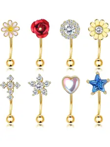 8Pcs Eyebrow Rings Rook Piercing Jewelry for Women Men 16G Surgical Steel CZ Curved Barbell Belly Ring Daith Earrings Tragus Helix Piercings Jewelry