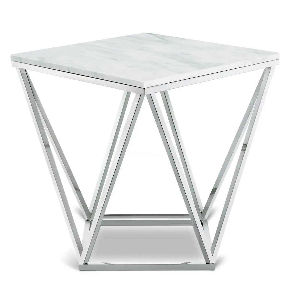 Skyler Modern Chrome-Base End Table with Marble Top, Modern Home Decor Indoor Furniture for Living Room, Bedroom