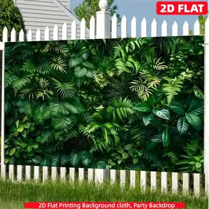 2D Flat 1PC Polyester Deep Green Plant Wall Backdrop Banner, Rainforest Fern Leaves Monstera Foliage Photography Background, Indoor Outdoor Use, Ideal For Forest Style Party Decoration, Wedding Welcome Setup, Wedding Reception Backdrop