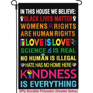 Pride Garden Flags for Outside in This House We Believe Yard Sign Garden Flag Science is Real Black Lives Matter Flag Love is Love Flag Small Gay Pride flag Outdoor Decorations 12x18 Inch