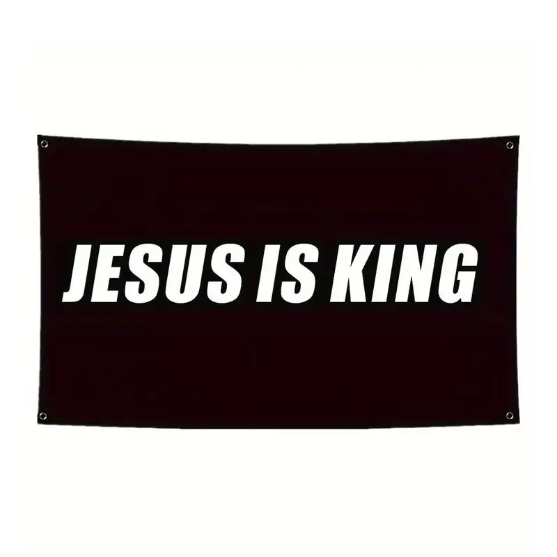 3x5 Feet Christian Flag, JESUS IS KING Banner Flag, Double Stitched, Indoor Outdoor Use, Durable with 4 Brass Grommets, Wall Decor Banner, Home Decor Banner, Decorations Supplies, Living Room Wall Decor, Decoration Items