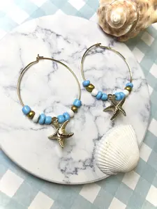 Summer Starfish Beaded Hoop Earrings