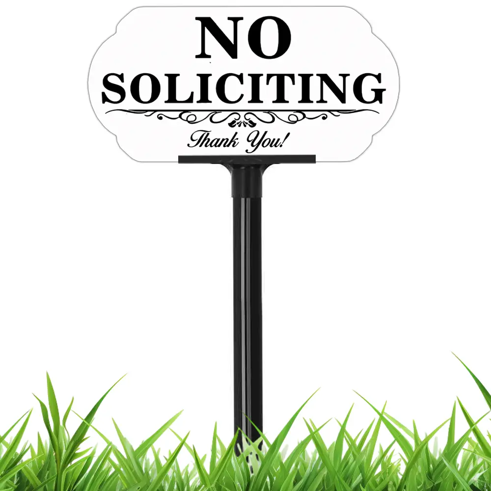 Weatherproof Rust-Proof Aluminum No Soliciting Yard Sign with Adjustable Height Stake, 10×5 in, 24-37 in Height, Plastic Decor, Easy Install, Fade Resistant for Outdoor Home Garden Patio Security
