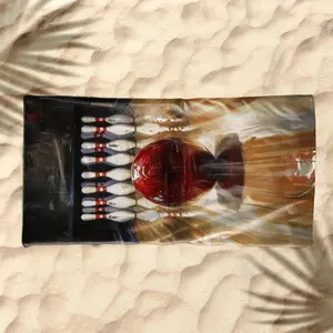 1 piece Close-up of bowling lane and pins themed beach towel - Lightweight Portable Beach Towel, Moisture-wicking Quick-dry Fabric, suitable for Outdoors, Seaside, Travel, Machine Washable, Quick-dry and Absorbent, Ideal Birthday Present