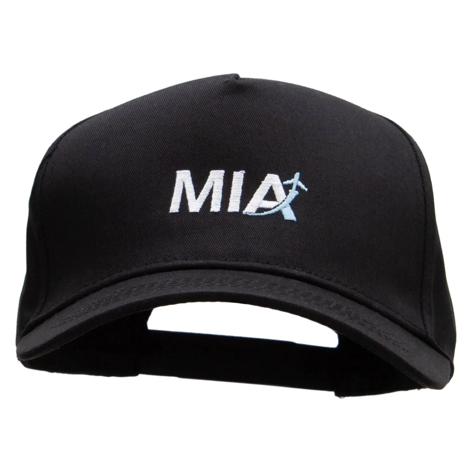 MIA Embroidered 5 Panel Cotton High Profile Flat Bill Unstructured Cap