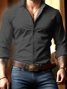 Men's Classic Fashion Elegant Plaid Long Sleeve Shirt, Showcasing British Style, Business Checkered Series, Long Sleeve Single-Breasted Lapel Shirt, Suitable For All Seasons, Comfortable And Versatile All Day, Casual Party Shirt