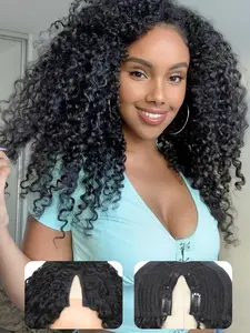 No Glue, No Lace, Just Volume! Protein Silk V Part Curly Wig – Soft & Natural Look, Beginner Friendly, Breathable Cap, Protective for Edges | Clip & Go Daily Wig for Black Women | Affordable & Realistic Hair Upgrade!