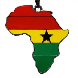 Ghana Flag Pendant Necklace African Map Chain