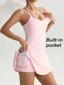 Women's Sleeveless Striped Sporty Dress, Slim-Fitting Above the Knee Fitness Gym Wear, All Season Casual Style, Workout Dresses, Workout Athletic Dresses, Tennis Dress Sleeveless