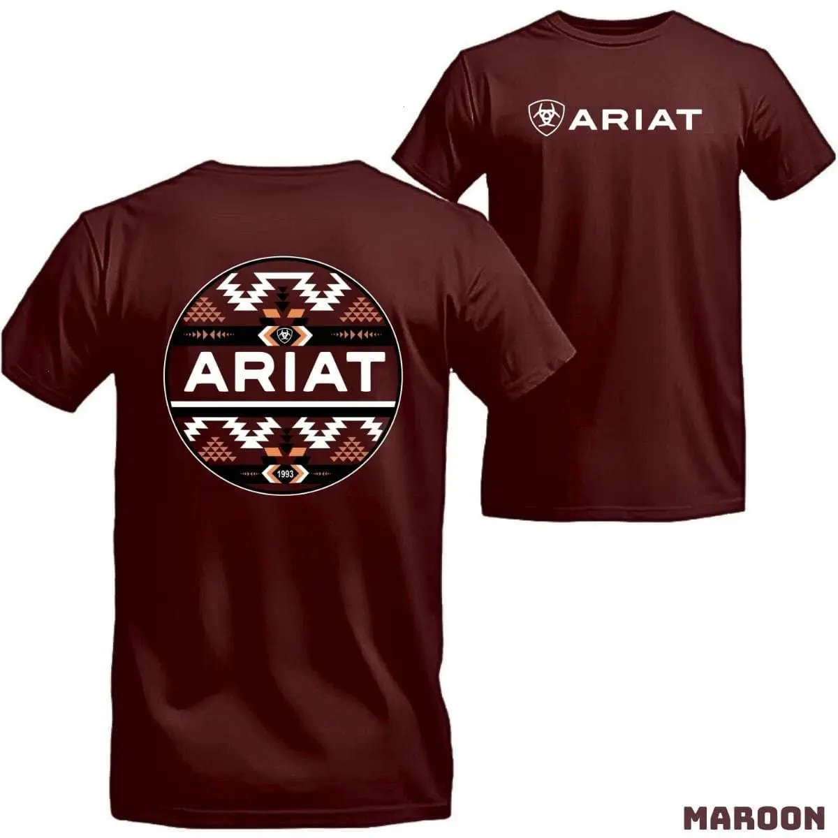 Ariat T-shirt - Unique Tribal Design Highlighting Western Style And Adventure, Perfect For Casual Wear Menswear Top Tshirt Crewneck Shortsleeve