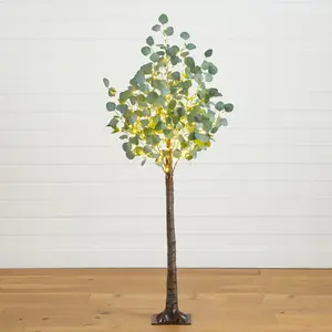 5’ Lighted Artificial Eucalyptus Tree with 300 Warm White LED Lights
