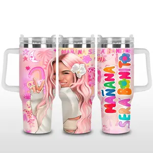 Bichota Premium Stainless Steel Tumbler Cup V3, Mañana Será Bonito Inspired Graphic Travel Mug, Latin Pop Music Fans Insulated Cup, Gift For Karol G Fans, Colorful Concert Merch Tumbler With Handle