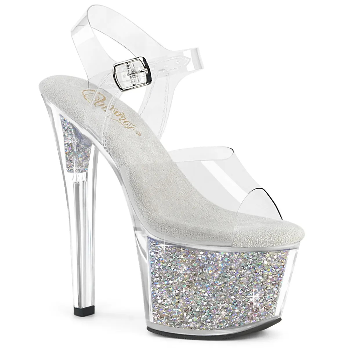 Pleaser Sky-308RSI Women's Elegant High Heel Platform Sandals - Clear/Clear-Silver Rhinestone Decor, All-Season Women's Footwear