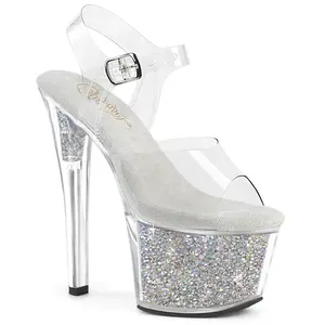 Pleaser Sky-308RSI Women's Stylish High Heel Platform Sandals - Clear/Clear-Silver Rhinestone Decor, All-Season Women's Footwear