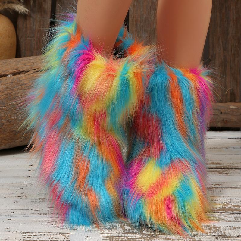 Women's Boots Furry Fuzzy Snow Boots Fluffy Winter Boots Warm Cold Proof Comfortable Mid-Calf Boots