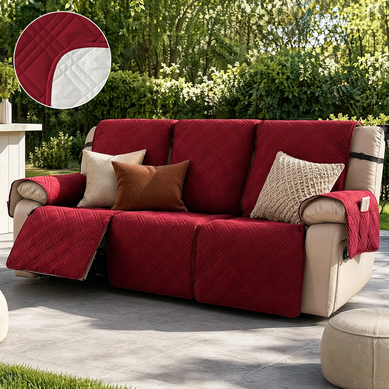 Waterproof 3-Seater Recliner Cover, Non-Slip Pet-Proof Soft Fabric Elastic Couch Protectors with Side Pockets for Living Room