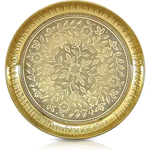 NOBILITY 8 Inch Brass Pooja Plate Pital Puja Set Arti Thali Traditional Handcrafted for Home Office Mandir Wedding Return Gift Items