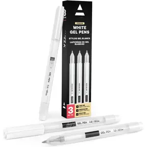 White Gel Pens, Pack of 3, White Rollerball Pens for Artists, Ideal for Drawing and Writing