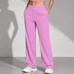 Women’s High Waisted Wide Leg Lounge Pants with Pockets – Lightweight Stretch Casual Yoga Workout Travel Pants