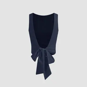 Cider Women's Linen-Blend Boat Neck Solid Tank Top - 5 Colors, Size 0-26, Knotted Backless Design