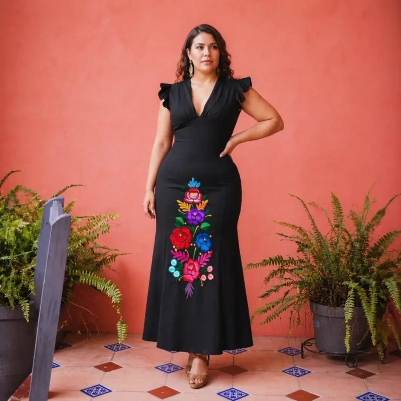 womens maxi dress formal Rihoas Elegant Black Tie Strap Chiffon Slit Dress for Wedding Guest, Cocktail Party, Evening Party, Black / XS The design is complemented Dark Green Coat with size:US 20Plus / UK 24 / EU 50 NY2024