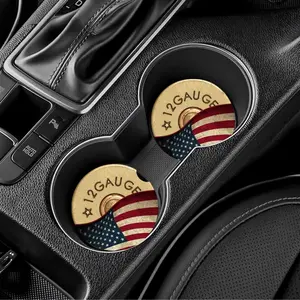 12 Gauge Car Coaster Set of 2 with American Flag Design for Drinks Protection