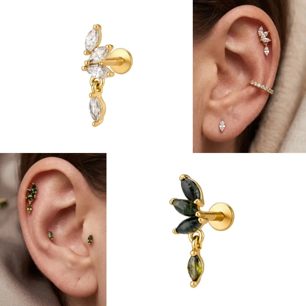 OUFER 16G Triple Marquise CZ Helix Stud Stainless Steel