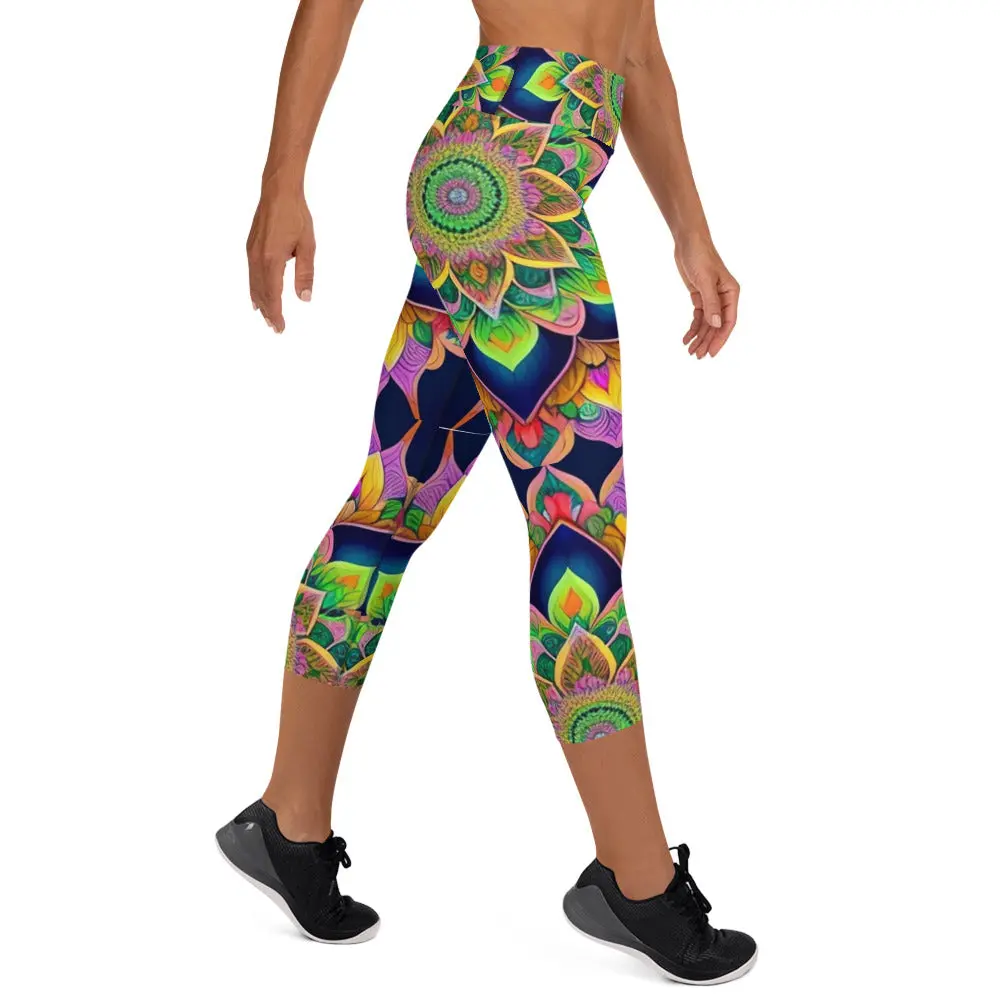 Multi-Colored Mandela Yoga Capri Leggings
