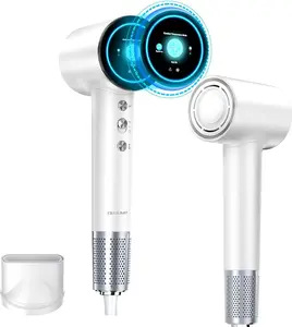 Hair Dryer with Display Screen and Concentrator, 110,000RPM Brushless Blow Dryer Fast Dry, OHJUMP 1400W Professional Ionic Hair Dryer, 3 Mode/3 Heating/2 Speeds, Constant Temperature Hair Care, White