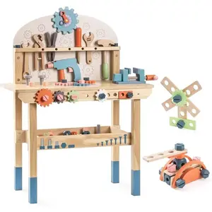 Robud Kids Tool Bench Set Large Wooden Work Bench Construction Toys Workshop Kid Toys Tool Set 41 Pieces for Boys Girls Age 3 + WG200