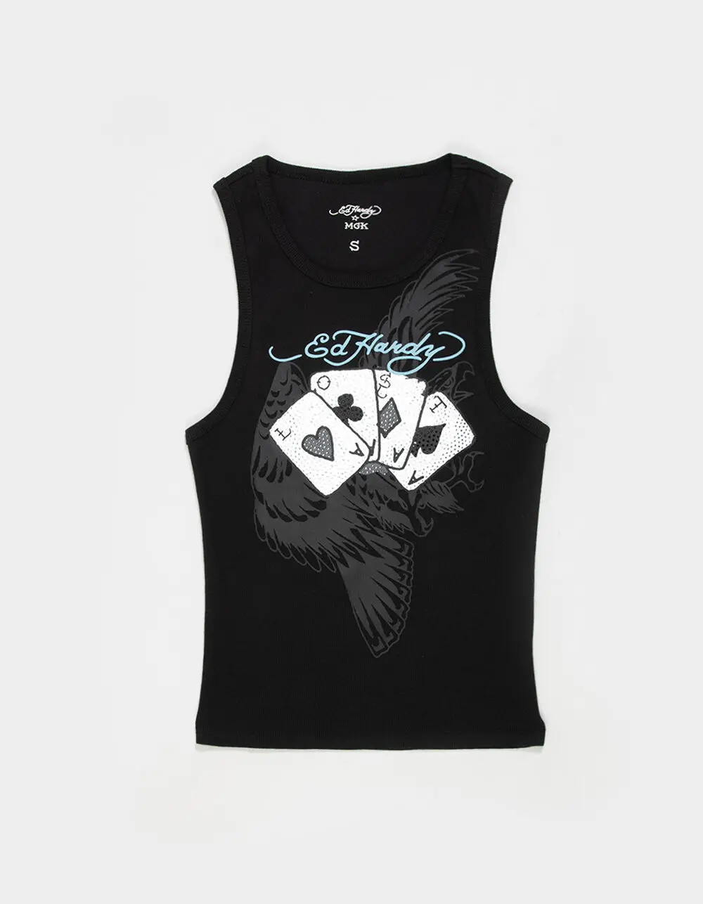 ED HARDY x MGK Lost Cards Rhinestone Womens Tank Top