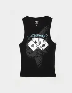ED HARDY x MGK Lost Cards Rhinestone Womens Tank Top