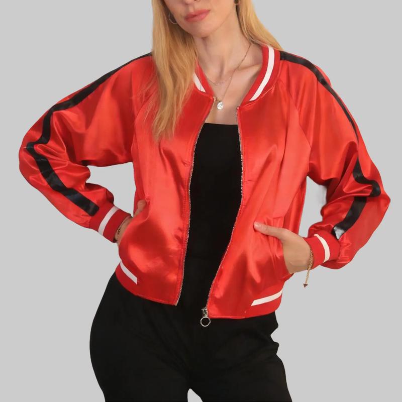 ZEAGOO Women Bomber Jacket Lightweight Zip Up Jacket Casual Striped Jacket Coat Outerwear Windbreaker with Pockets