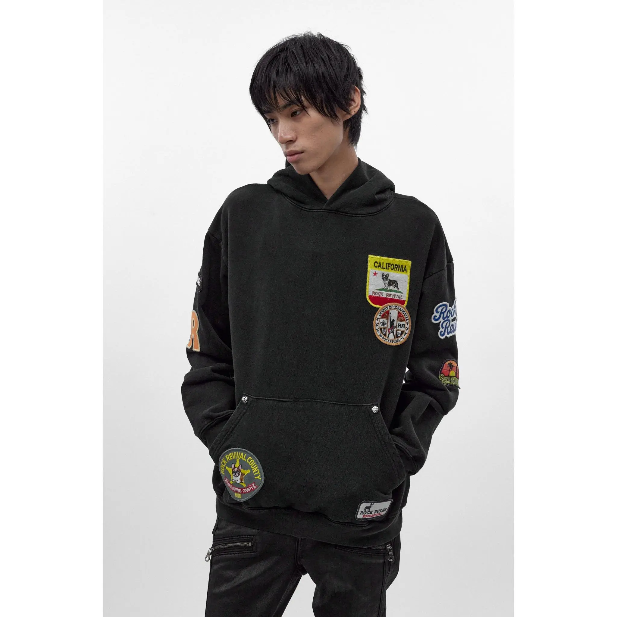 Rock Revival Patchwork Hoodie in Black