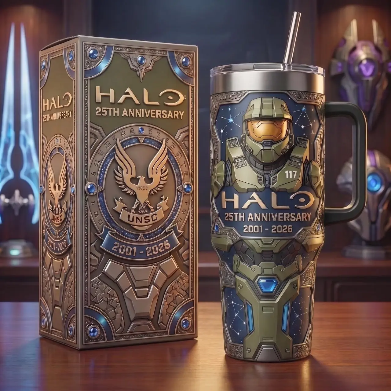 Halo 25th Anniversary V3 40oz Insulated Tumbler With Handle & Straw, 2001-2026 Collector Edition Stainless Steel Travel Mug, Master Chief & UNSC Gaming Cup, Halo Fan Gift