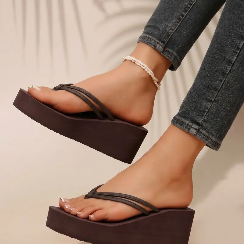 Summer New Double Strap Wedge Sandals for Women, Ultra High Thick Sole Anti-Slip Beach Shoes, Perfect for Vacation and Outdoor Wear Casual Sandal