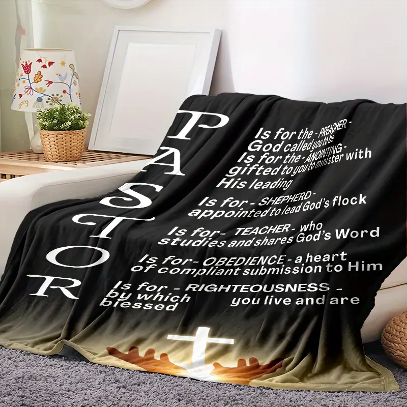 1pc Flannel Throw Blanket with Cross Print, Pastor Appreciation Gift, Father's Day, Birthday Present, Soft Warm Blanket for Home Camping, 280GSM