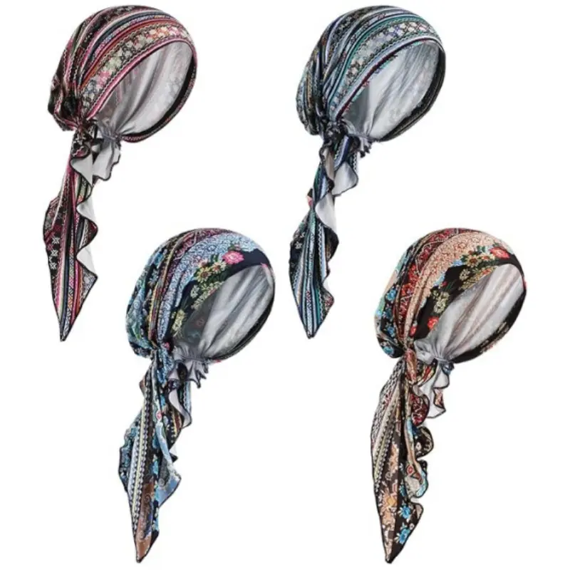 4 Pcs Chemo Headwear for Women Pre Tied Cancer Caps Head Scarf Turbans for Women Patients Gifts