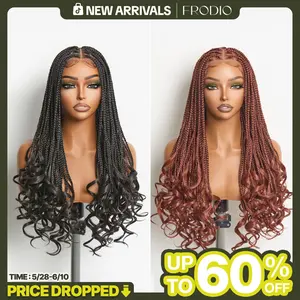 Frodio Veralux™ Fiber Full Lace Boho Knotless Braids Wig with Curly Ends Loose Wave – Premium Synthetic Knotless Braids, Natural Hairline, Ready to Wear #summervibes