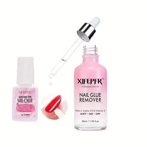 Super Strong Gel Nail Glue & Glue Remover For Press On & Nails, Clear Acrylic Nail Glue & 50ml Non-acetone Gentle Odorless Debonder Glue Remover, Easy to Use, Nail Art Remover