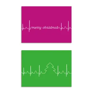 24 EKG Christmas Cards in 2 Colorful Designs for Doctor's Office or Lab + Envelopes